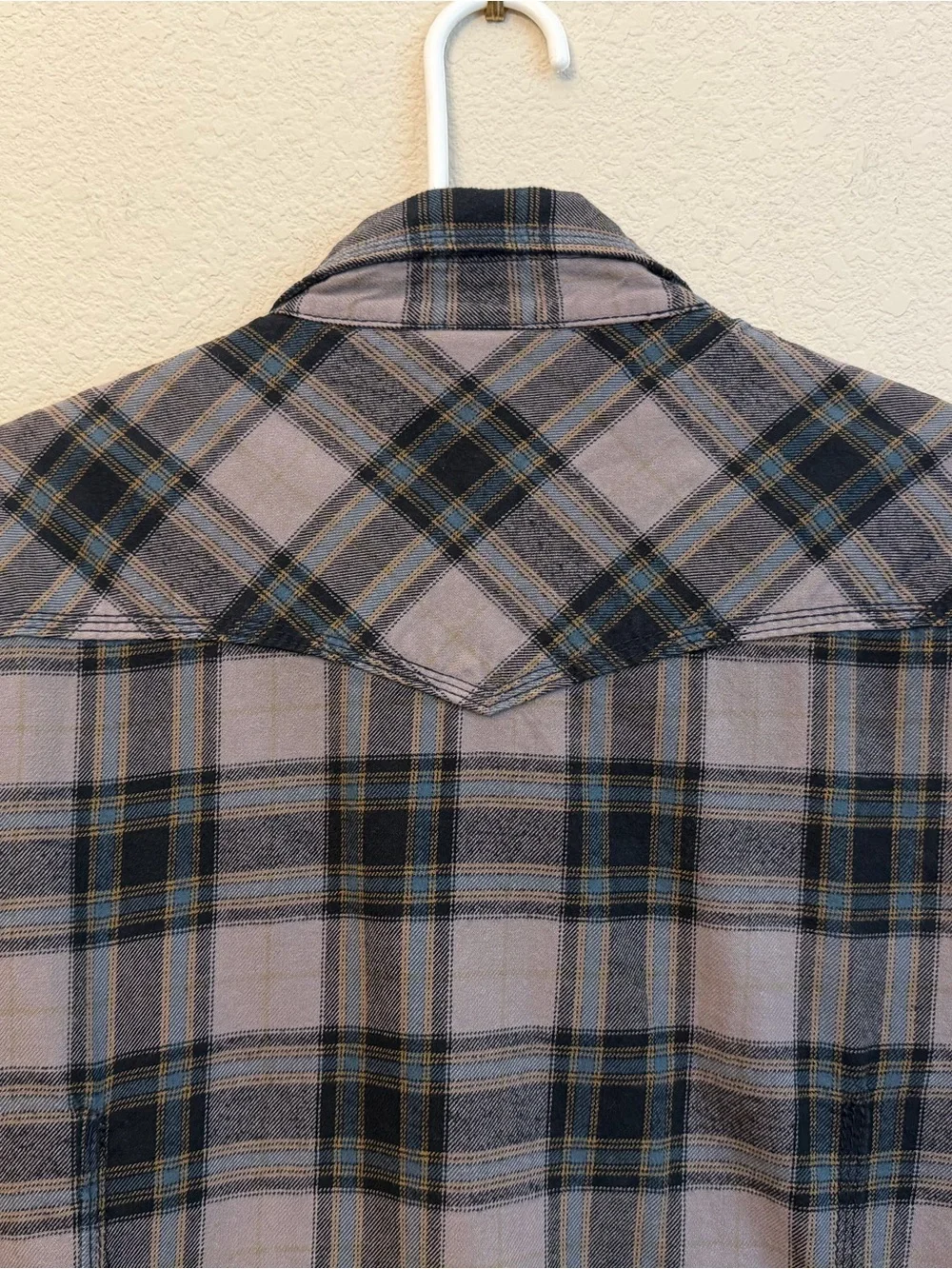 True Religion Gray and Blue Plaid Western Shirt Sz XL